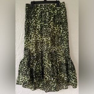 NWT Dick and Jayne green animal print, tiered, high low midi skirt; size M